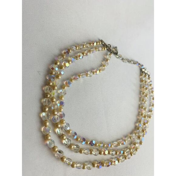 Vintage Triple Strand Acrylic Bead Necklace 14" Choker Hook Closure - Picture 4 of 8